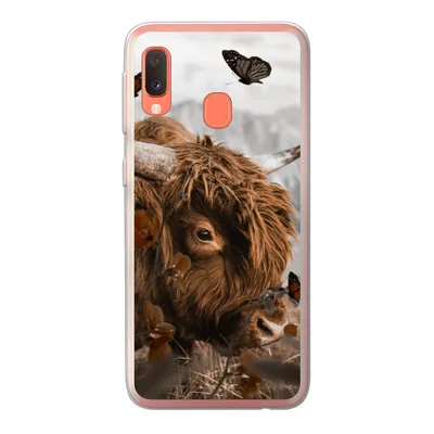 Produktbild von MuchoWow® Handyhülle Schutzhülle Hülle für Samsung Galaxy A20e Scottish Highlander - Schmetterlinge - Pflanzen Silikon Softcase Handy Hülle - Abdeckung