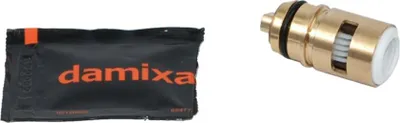 A product shot of a Damixa ceramic cartridge and its packaging.