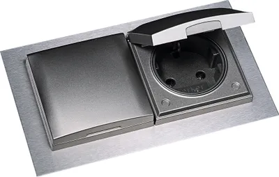 Produktbild von THEBO 2-fach Steckdose ST 3009 ST/2 EDELSTAHL mit Klappdeckel / Schukosteckdosen / Klappdeckel