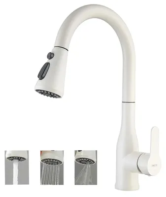 Küchenarmatur weiß, ausziehbar, 3 Strahlarten, 360° drehbar, Edelstahl