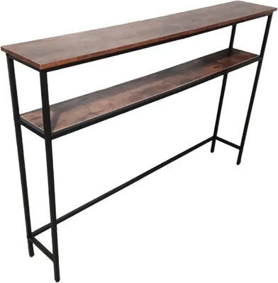 Image de Table console - Métal et MDF - 2 étagères - Style industriel - Marron - Noir - 80x120x20 cm