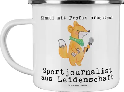 Produktbild von Mr. & Mrs. Panda Haferl Sportjournalist Leidenschaft - Weiß - Geschenk, Teetasse, Reisebecher, Kaffeepott, Journalist, Lustig, Ausbildung, Pott, Spruch, Emaille Tasse