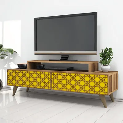 Produktbild von Skye Decor, City - Walnut, Yellow, Fernsehtisch, Nussbaum, 100 % MELAMINBESCHICHTETE SPANPLATTEN, 140 x 41,8 x 48,8 cm