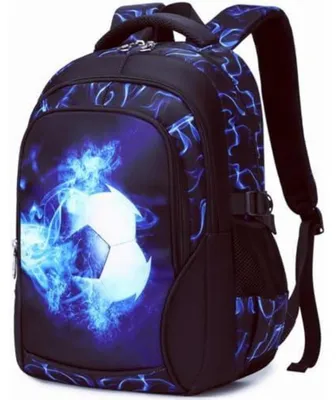 Productafbeelding van Rugzak voor jongens, ergonomisch, waterdicht, blauw, met voetbalprint, 47 cm