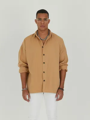 Produktbild von Jeanshemd Oversize Baumwolle Hemd 100% Baumwolle L Camel