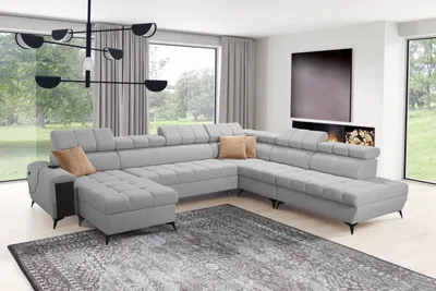 Produktbild von XXL Sofa Wohnlandschaft Riesensofa Couch in U-Form Ecksofa GREKO X Grau Stoff AVRA 16 Ottomane Links IM SOFA