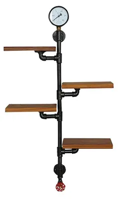 Immagine prodotto di Scaffale a parete nero, in legno e metallo, stile industriale, libreria sospesa, ideale per l'ufficio, design vintage