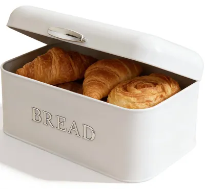 Retro Brotbox aus Metall, 30x16x18 cm, weiß, mit Reliefschrift