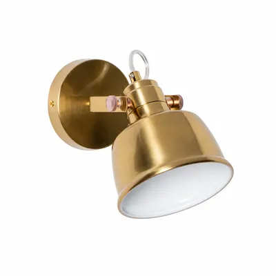 Productafbeelding van Wandlamp E14, gouden metalen lamp in industriële stijl met verstelbare kap van 15 cm diameter en koperen details