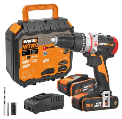 Image de Perceuse à percussion 20 V WORX Wx354.5, 60 Nm + 2 batteries 4Ah