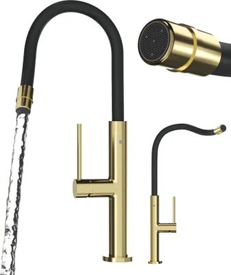 Immagine prodotto di Granitan | Miscelatore da cucina Oti - Oro - Getto regolabile da 18 a 24 cm - Orientabile a 360° - Foro di incasso 35 mm