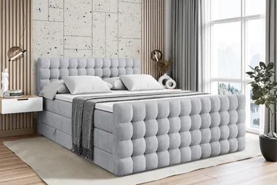 Produktbild von ALTDECOR Boxspringbett mit Matratze und Lattenrost  - VIONE -Z KING  - 200x200 cm  - Grau Monolith - Topper, Fußteil, Polsterbett mit Bettkasten, Bett mit Stauraum H3 - und H4 - Matratze, Doppelbett, Springboxbett
