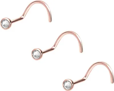 Produktbild von Nasenpiercing, Nasenstecker 3er Set Titan Nasenstecker Spirale FLACHE KRISTALLDISC