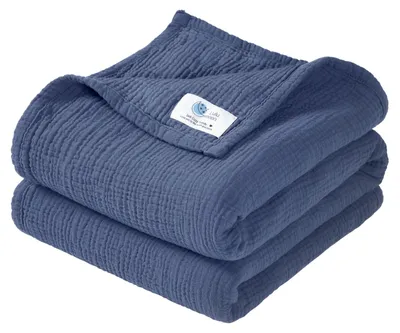 Produktbild von lulumoon Musselin Babydecke Baumwolle – Atmungsaktive Decke Neugeborene – Blau