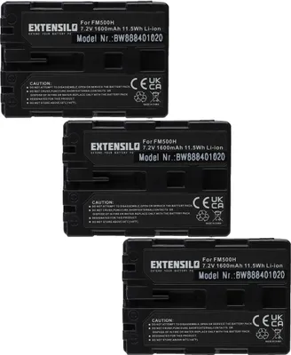 Produktbild von EXTENSILO 3x Akku kompatibel mit Sony Alpha 57, 99, A100H, A100W, A200, A100, A100K, A200K, A200H, 65, 77, A200W Kamera (1600 mAh, 7,2 V, Li-Ion)