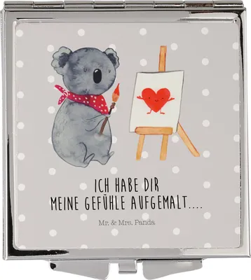 Produktbild von Mr. & Mrs. Panda Kosmetikspiegel Koala Künstler - Grau Pastell - Geschenk, Gefühle, Zeichnen, Liebe, Reise Schminkspiegel, Mini Spiegel, Handspiegel, Liebesgeschenk