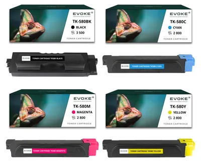 Immagine prodotto di 4x Toner per Kyocera TK580K-TK580B TK580K CMYK = Nero + Blu + Rosso + Giallo | Ricambio per P6021 P6021cdn FS-C5150 FS-C5150DN