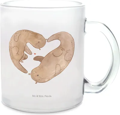 Produktbild von Mr. & Mrs. Panda Teetasse Otter Herz - Transparent - Geschenk, Pott, Teeglas, aus Glas, Hochzeitstag, Glasbecher, Liebe, Tee Tasse