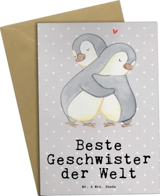 Produktbild von Mr. & Mrs. Panda Glückwunschkarte Pinguin Beste Geschwister der Welt - Grau Pastell - Geschenk, Grußkarten, einladungskarten, Familie, Schwestern, Grußkarte, osterkarten