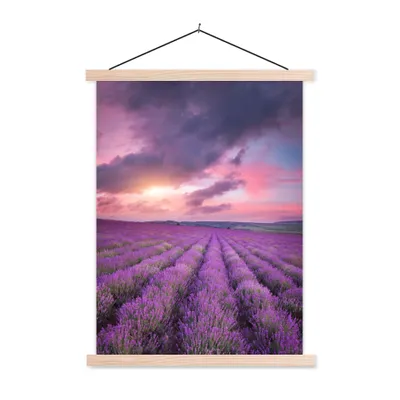 Produktbild von MuchoWow® Textilposter Lavendel - Lila - Wolken - Blumen 60x80 cm mit holzfarbenen Rahmen - Wandbild
