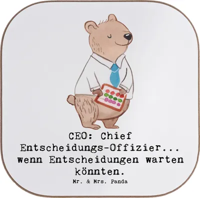 Produktbild von Mr. & Mrs. Panda weinflaschenuntersetzer CEO Entscheidungen - Weiß - Geschenk, Geschenke für Berufstätige, Unternehmensführung, Berufsgestaltung, Geschäftsleben, Coaster