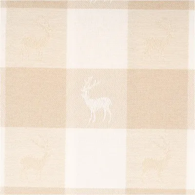Produktbild von Jacquard Stoff Meterware Dekostoff Karos Hirsche beige weiß 140cm