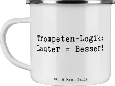 Produktbild von Mr. & Mrs. Panda Teetasse Spruch Trompeten Weisheit - Weiß - Geschenk, Musik, Instrument, Emaille Tasse, Blasinstrumente, Musikinstrumente, Musiker, Trompeter, laut, Pott