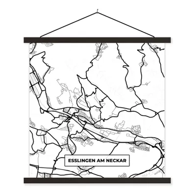 Produktbild von MuchoWow® Textilposter Esslingen am Neckar - Karte - Stadtplan 60x60 cm mit schwarzem Rahmen - Posteraufhänger