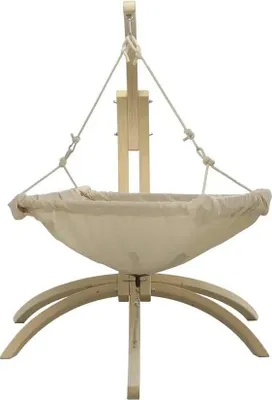 A baby hammock stand with a fabric hammock attached, shown against a white background.