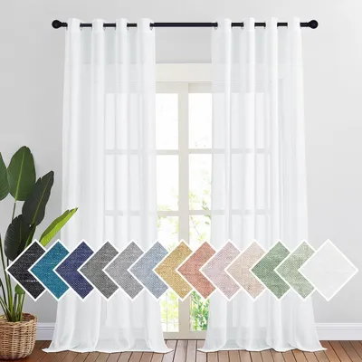 Produktbild von Halbtransparente Gardinen Leinenoptik Weiß H245 x B140 cm (2er Pack) Ösen