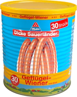 Metten Dicke Sauerländer Geflügel Wiener 30x50g Packung 2700g
