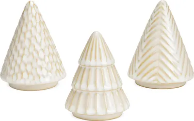 Produktbild von Keramik Tannenbäume weiß 3er Set, Dekofiguren 10 cm
