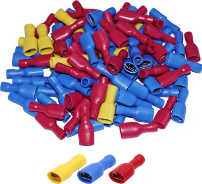 Produktbild von Flachsteckhülse vollisoliert weiblich Kabelschuhe Sortiment rot blau gelb 0,25-6,0 mm² Set 100 Stück