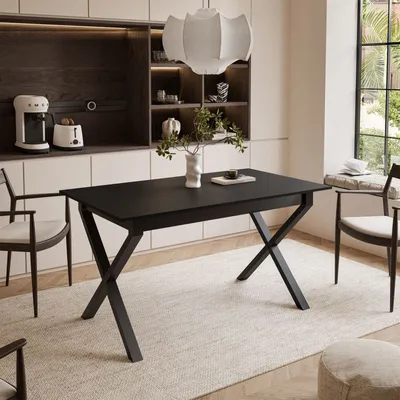 Produktbild von ARTON II ausziehbarer Tisch 140 cm, Schwarze Metalbeine X, Tischplatte Farbe: Schwarz