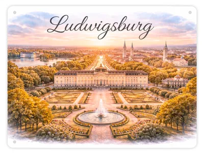 Produktbild von Ludwigsburg Skyline Schloss Ludwigsburg Metallschild XL in 21x28 cm