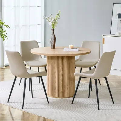 Productafbeelding van Eettafel, vierkant, UV-coating, marmerlook, metalen frame, modern (zwart, natuurlijke houtkleur, warm grijs)