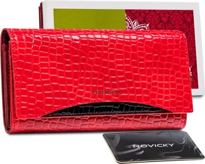Produktbild von Peterson | Große Damengeldbörse, lackierte, mit Tiermuster, Naturleder, Rot, 18.5x9.5 cm