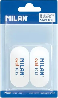 Imagen del producto de Paquete de blíster de Milán con 2 gomas de borrar sintéticas ovaladas, transparentes. Talla única
