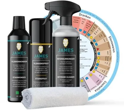 Produktbild von Unyqoos® James Teppichreinigungsset – Komplettset für Teppiche & Polster | Interieurreiniger 500 ml, Vlekkenwonder 250 ml, Vlekkenspray 200 ml, Fleckenscheibe & Frotteehandtuch