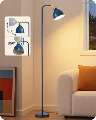 Produktbild von EDISHINE Stehlampe Industriell, Verstellbarer Kopf, Inkl. LED, Marineblau mit Metall-Lampenschirm, E27-Fassung, 2700 K Warmweiß, Leselampe