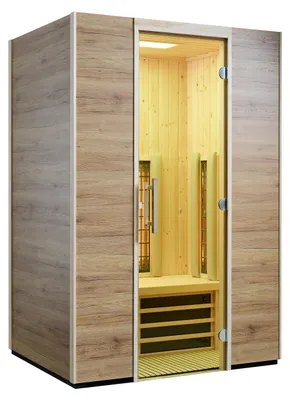 Produktbild von Infraworld Infrarotkabine TrioSol Basel 125 Eiche Dekor 125x115cm mit 2 ABC-Strahler Salzverdampfer