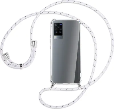 Produktbild von Handykette Backcover-Schutzhülle mit Band (Metall silberfarben) für vivo X60 Pro - weiß/grau
