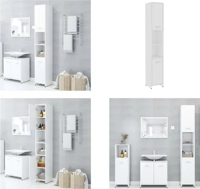 Zdjęcie produktu dla vidaXL Szafka łazienkowa biała 30x30x183,5 cm Materiał drewnopochodny - Szafka łazienkowa - Szafki łazienkowe - Szafka - Szafki