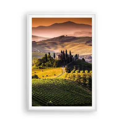 Produktbild von Gerahmtes Poster - Weißer Rahmen - Landwirtschaft Bauernhof Toskana Weinberg - 70x100 cm - Wand Bild - Wanddeko - Wandbilder - Wandposter - Bilderrahmen - Bilder - Kunstdruck - P2WPA70x100-2465