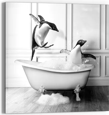Produktbild von DEQOART Glasbild Echtglas 30x30 cm 'Pinguin-Plantschen' Wandbild Bild modern Deko