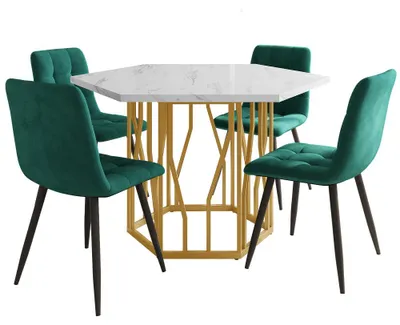 Image de Ensemble de table à manger - Ensemble de salle à manger - Table et chaises - Ensemble de table de cuisine - Table à manger avec chaises - Plateau en marbre blanc