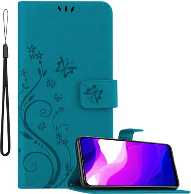 Obrázok produktu pre Cadorabo cover pre Xiaomi Mi 10 LITE in FLORAL BLUE Ochranný kryt v kvetinovom dizajne s magnetickým zatváraním, funkciou stojana a slotmi na karty Flipové puzdro Flower Cover Etui Handy Klapp Hülle Book Tasche