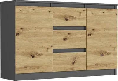 Produktbild von Kommode - Anthrazit / Eiche Artisan - 120 x 33 x 76 cm - Modern R-120-S3