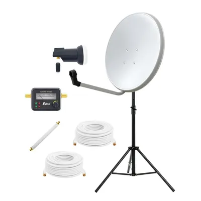 Produktbild von ARLI 60 cm SAT Anlage mit Single LNB Stativ Satfinder 2×5 m Kabel Fensterdurchführung Satellitenschüssel Camping Balkon Terrasse Garten Wohnwagen