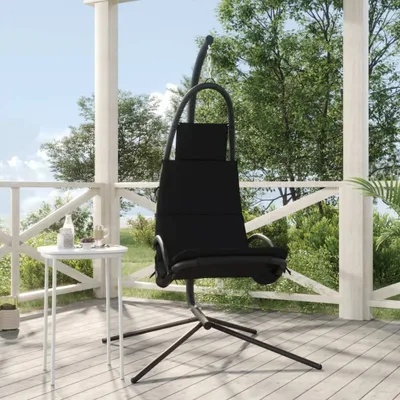 Produktbild von HOMMIE Garten-Hängestuhl mit Kissen Schwarze Oxford-Gewebe und Stahl Promotion584032 - Hollywoodschaukeln
